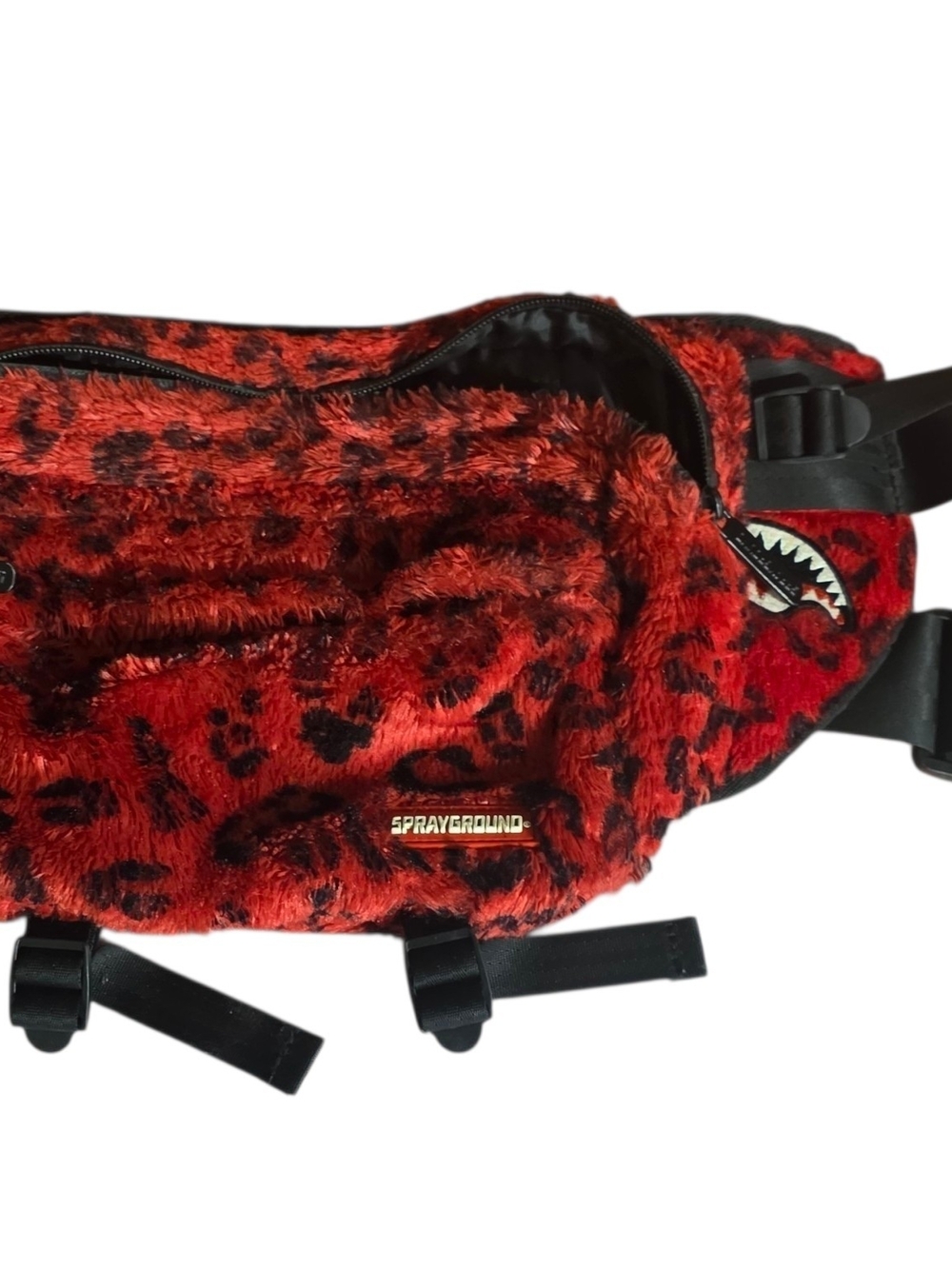 Sprayground Red and Black Leopard Faux Fur Waist Pack